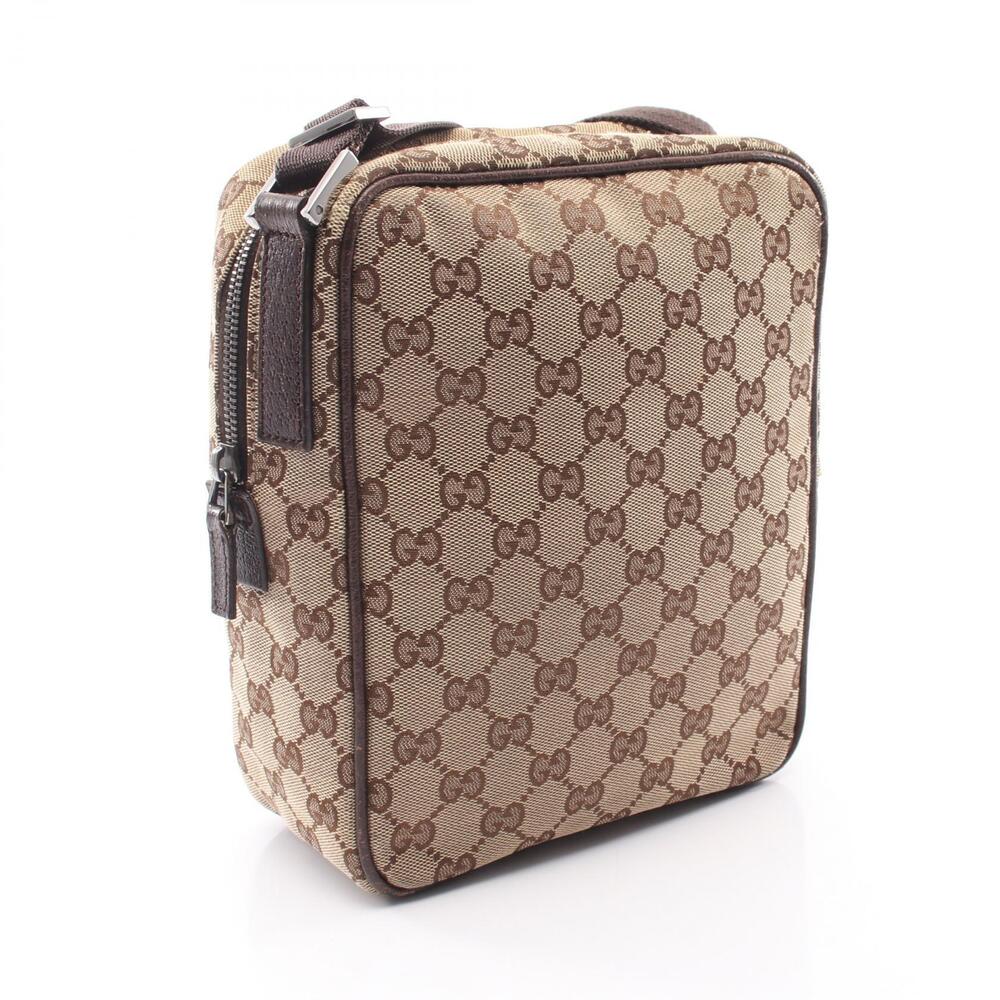 Gucci Bag Leather Shoulder Cream Canvas Brown Beige GG Brown Tan
